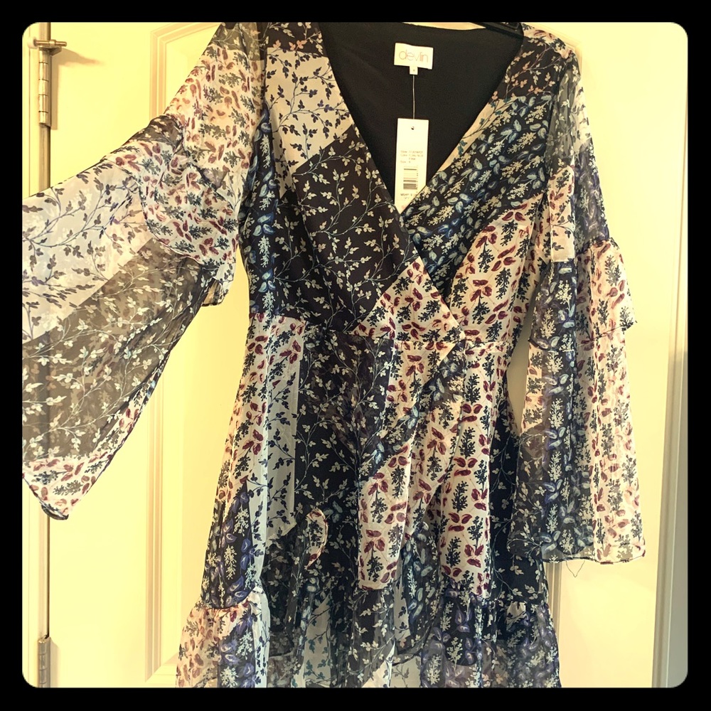 NWT Devlin dress with sheer bell-sleeves